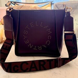 Stella McCartney Mini Logo-Embellished Crossbody Bag in a burgundy